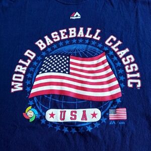 Vtg Majestic USA Baseball  World Classic Blue Graphic T Shirt Adult  2 X Large